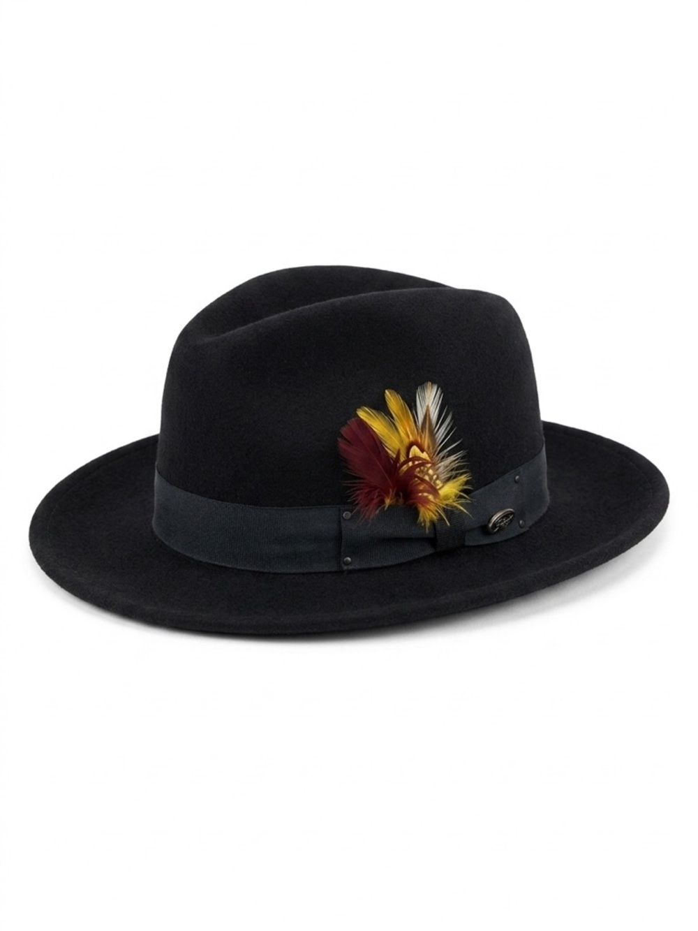 Bailey of Hollywood Black Wool Fedora - Curtis feather ribbon vintage retro boho